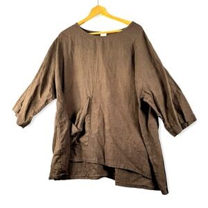 Elizabeth Suzann Womens 100% Linen Brown Tunic Shirt